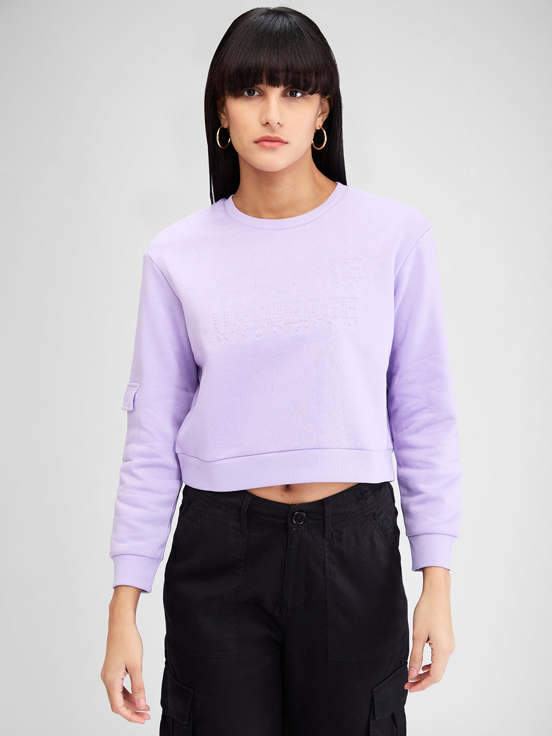 Spykar Purple Full Sleeves Regular Fit Solid Sweat Shirts For Women