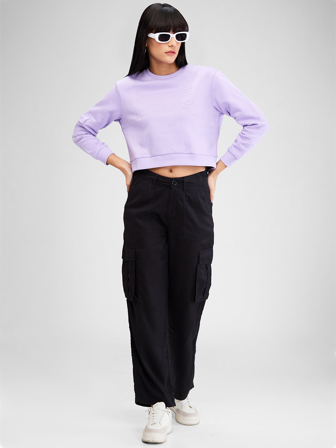 Spykar Purple Full Sleeves Regular Fit Solid Sweat Shirts For Women