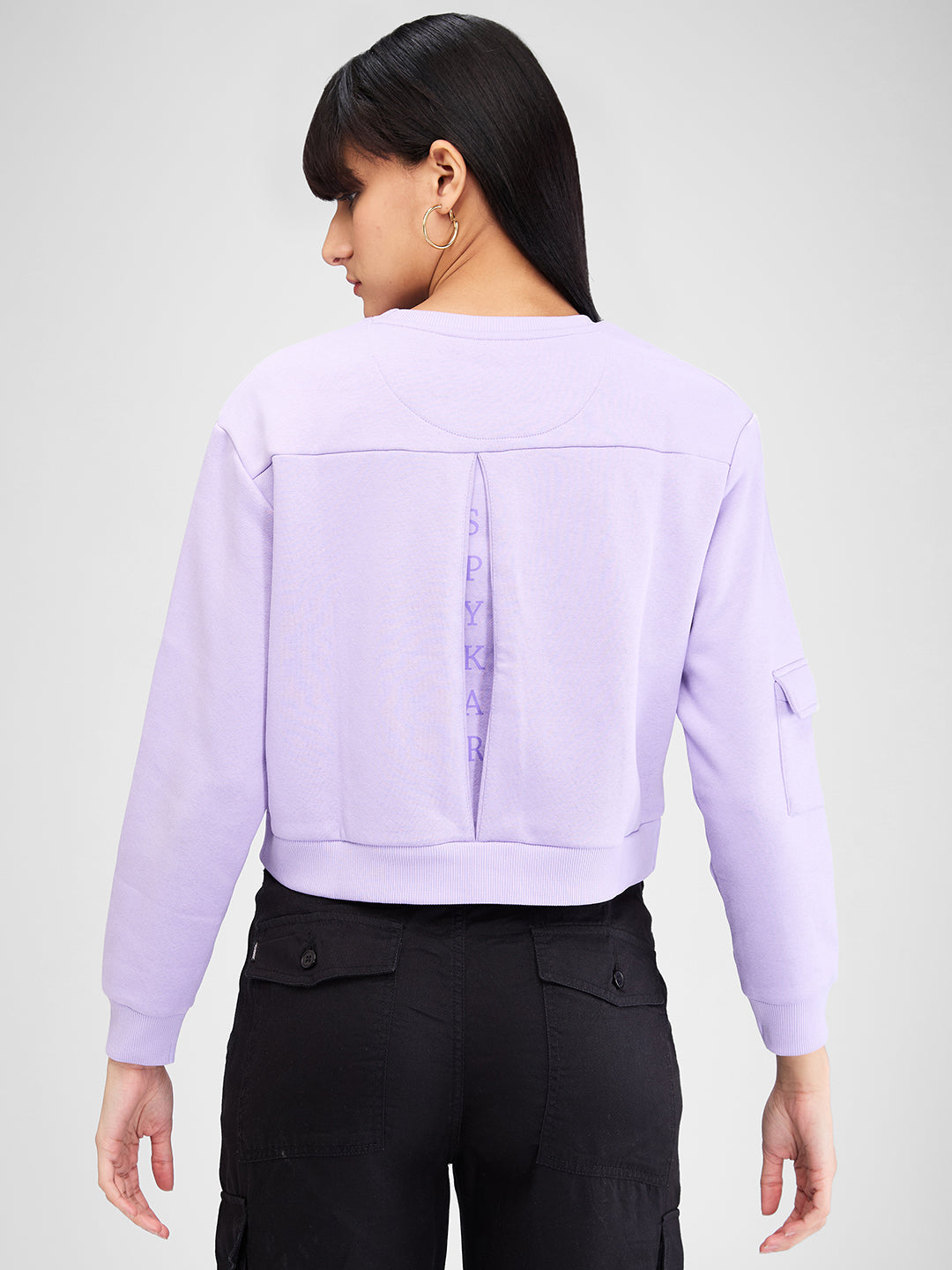 Spykar Purple Full Sleeves Regular Fit Solid Sweat Shirts For Women