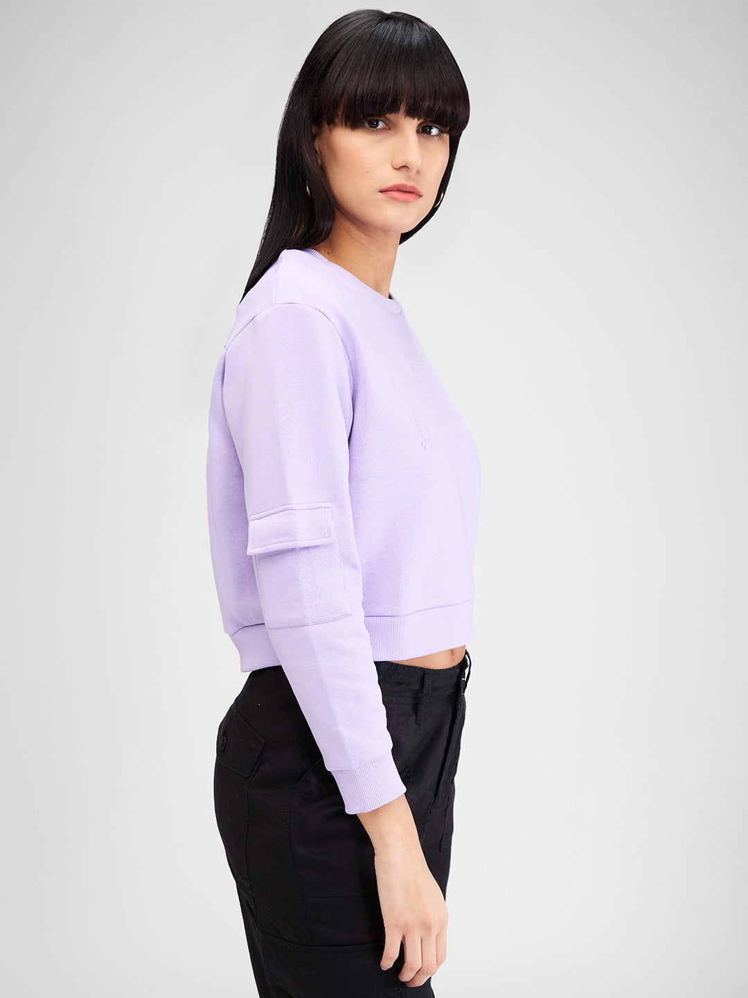 Spykar Purple Full Sleeves Regular Fit Solid Sweat Shirts For Women