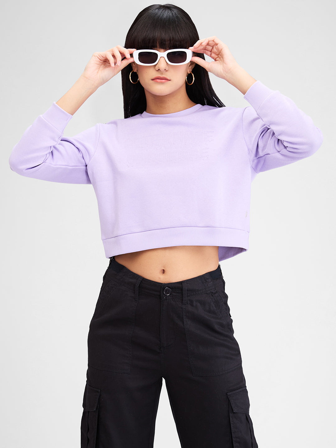 Spykar Purple Full Sleeves Regular Fit Solid Sweat Shirts For Women