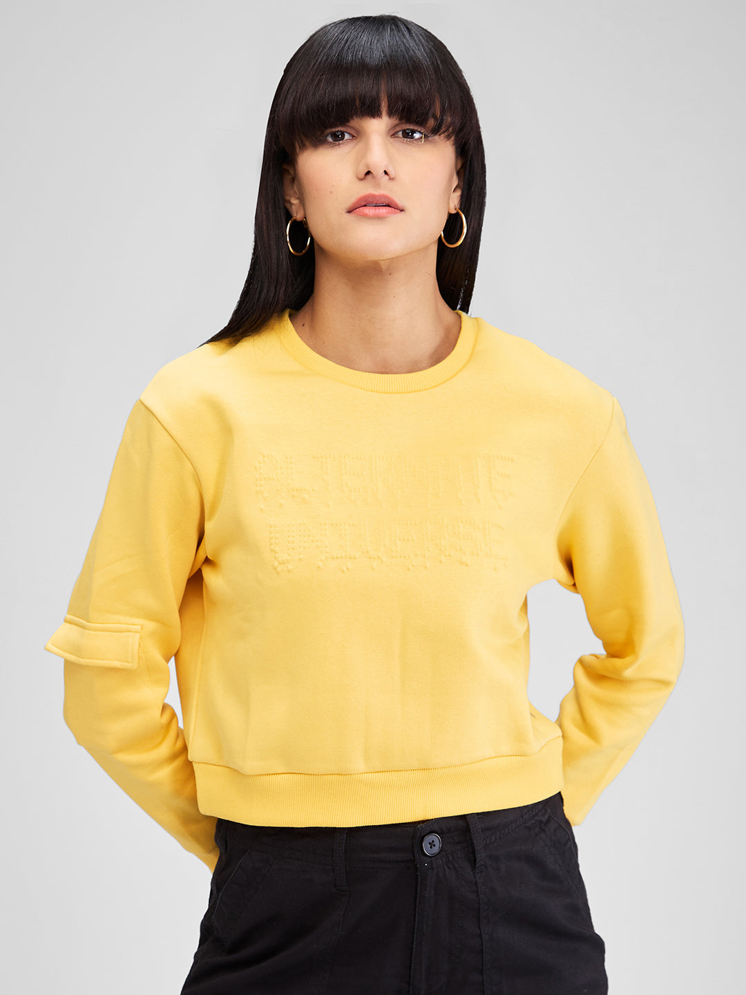 Spykar Yellow Full Sleeves Regular Fit Solid Sweat Shirts For Women