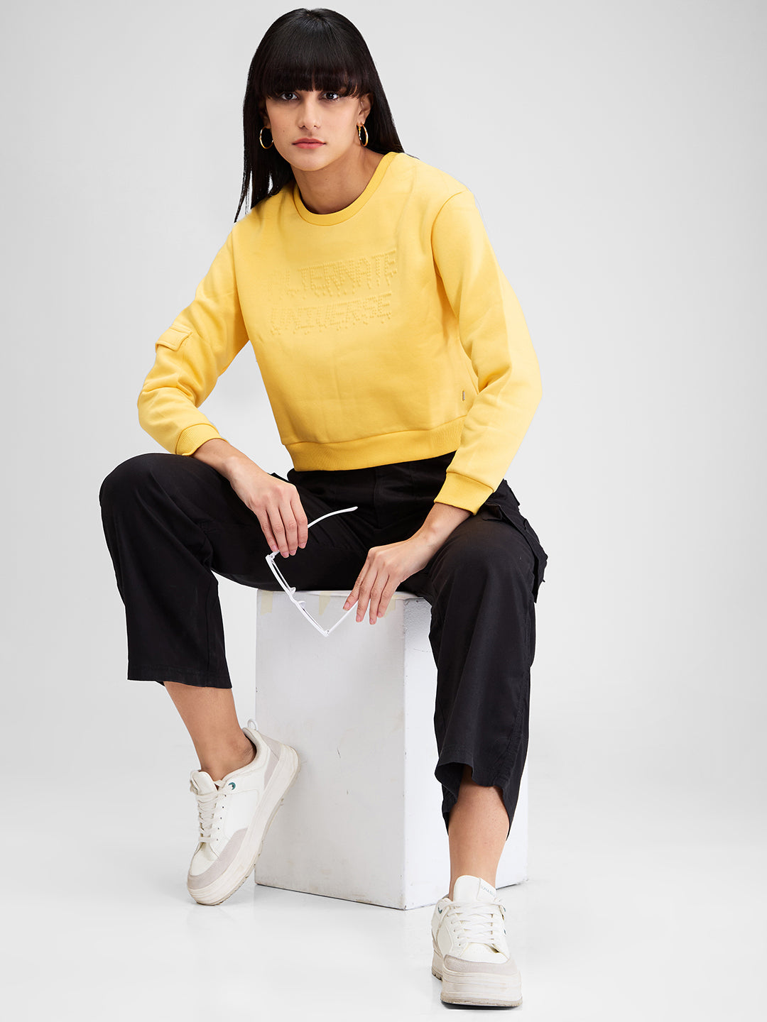 Spykar Yellow Full Sleeves Regular Fit Solid Sweat Shirts For Women