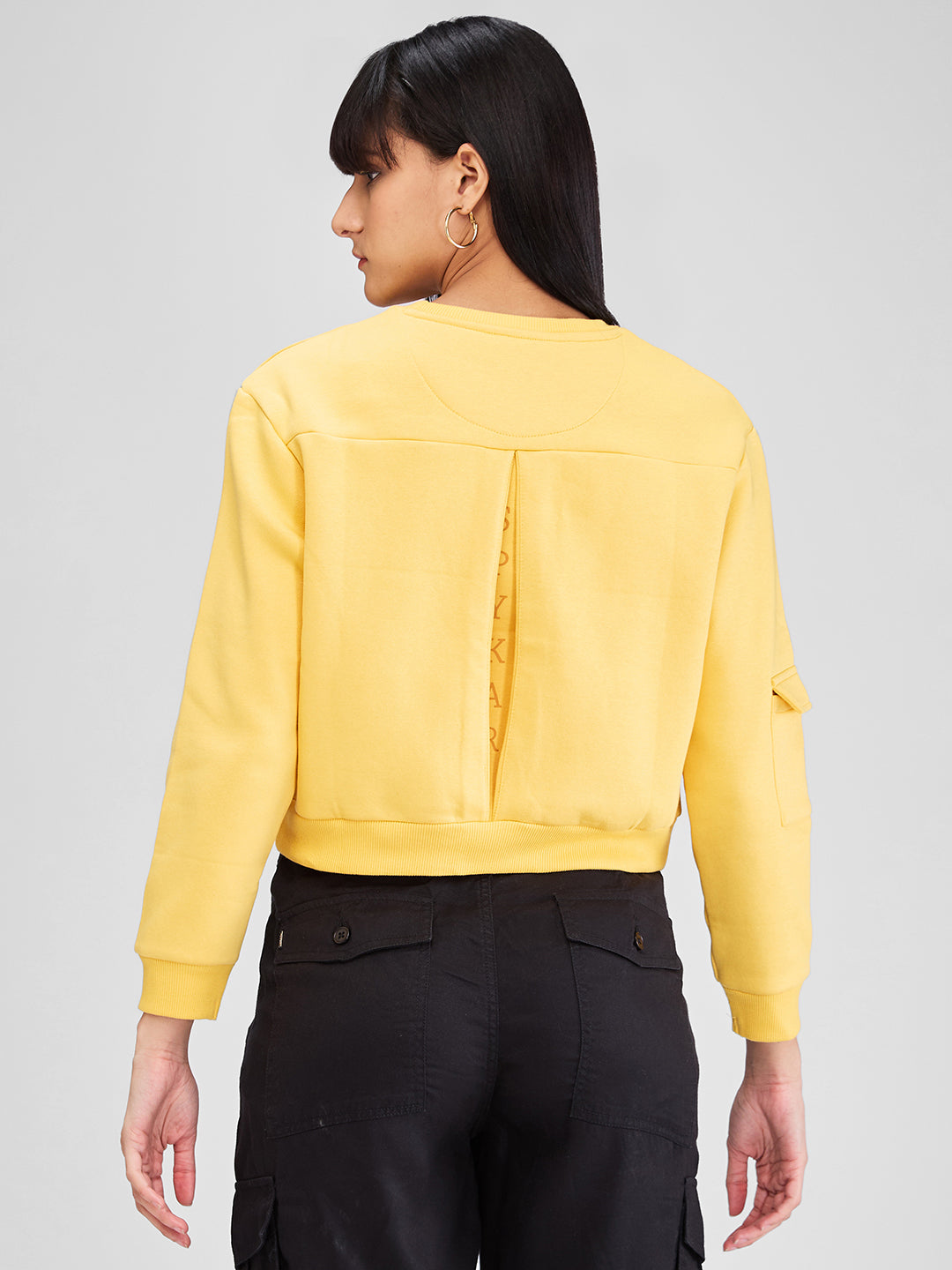 Spykar Yellow Full Sleeves Regular Fit Solid Sweat Shirts For Women