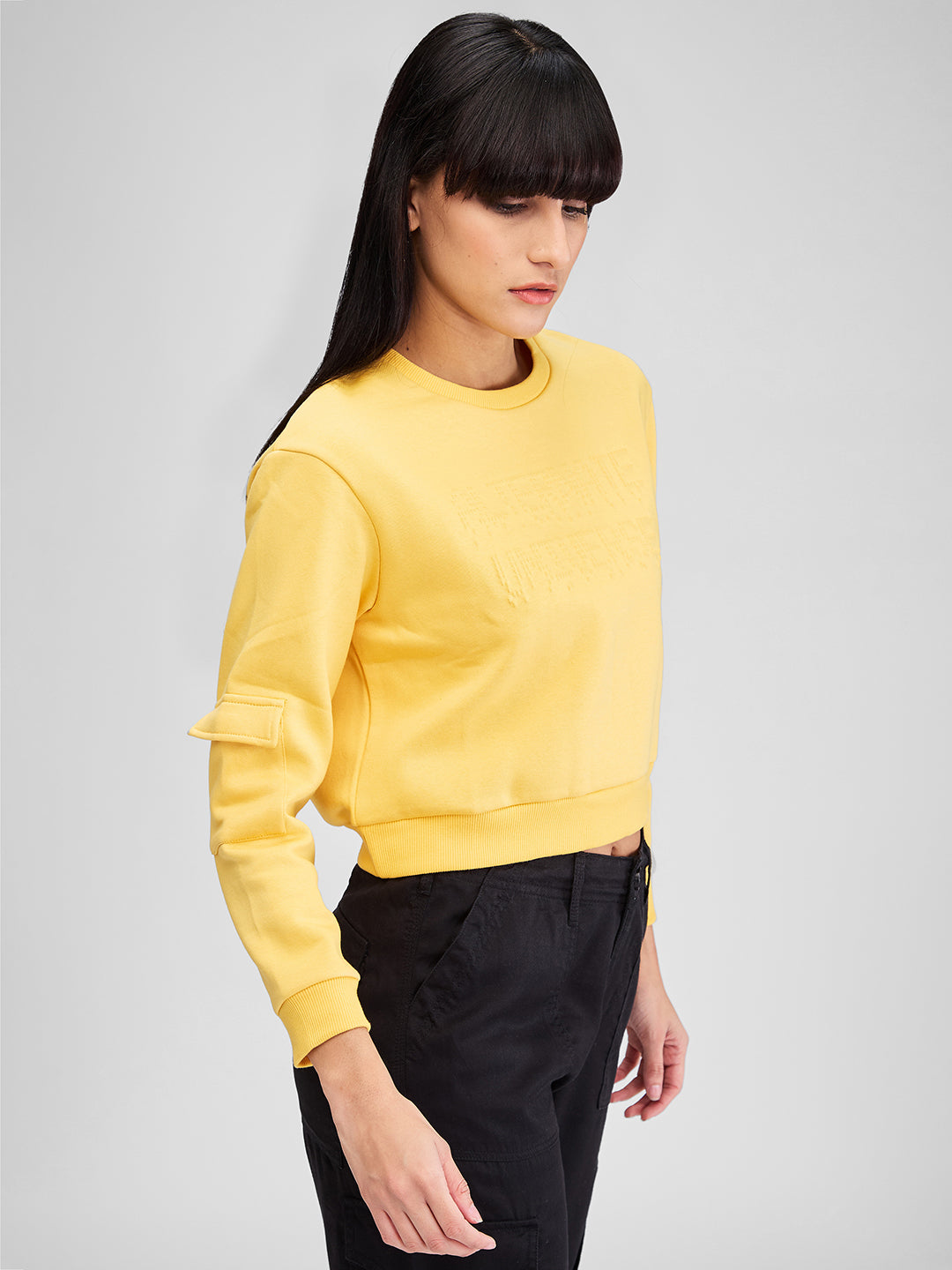 Spykar Yellow Full Sleeves Regular Fit Solid Sweat Shirts For Women