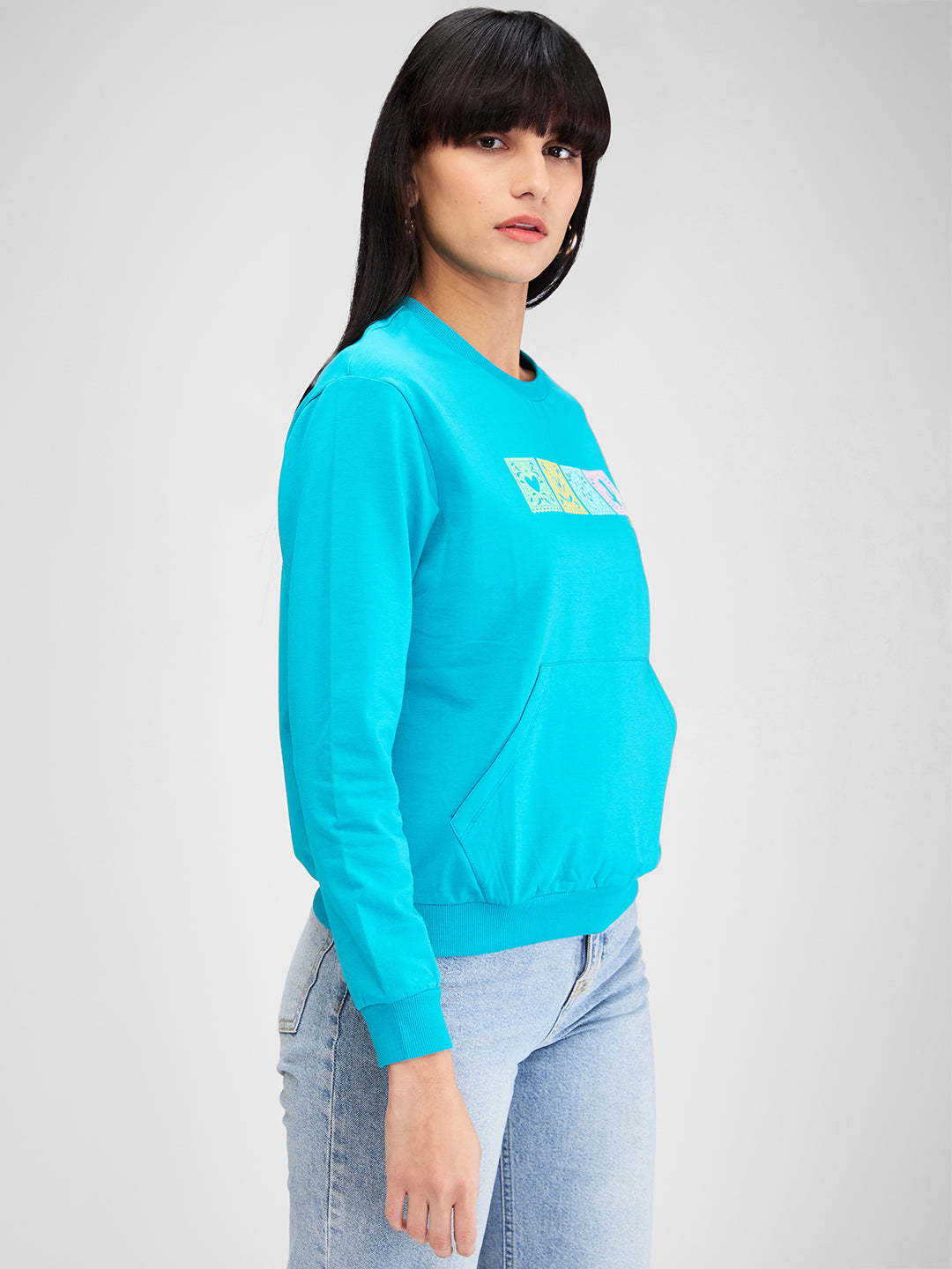 Spykar Green Full Sleeves Regular Fit Solid Sweat Shirts For Women