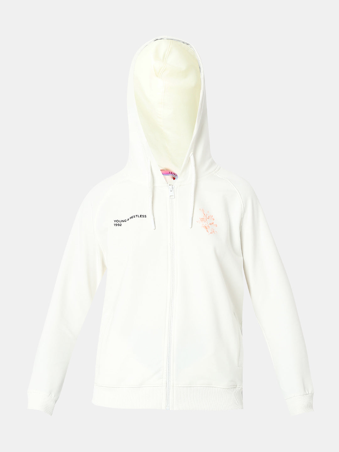 Spykar White Full Sleeves Hooded Sweatshirt For Women