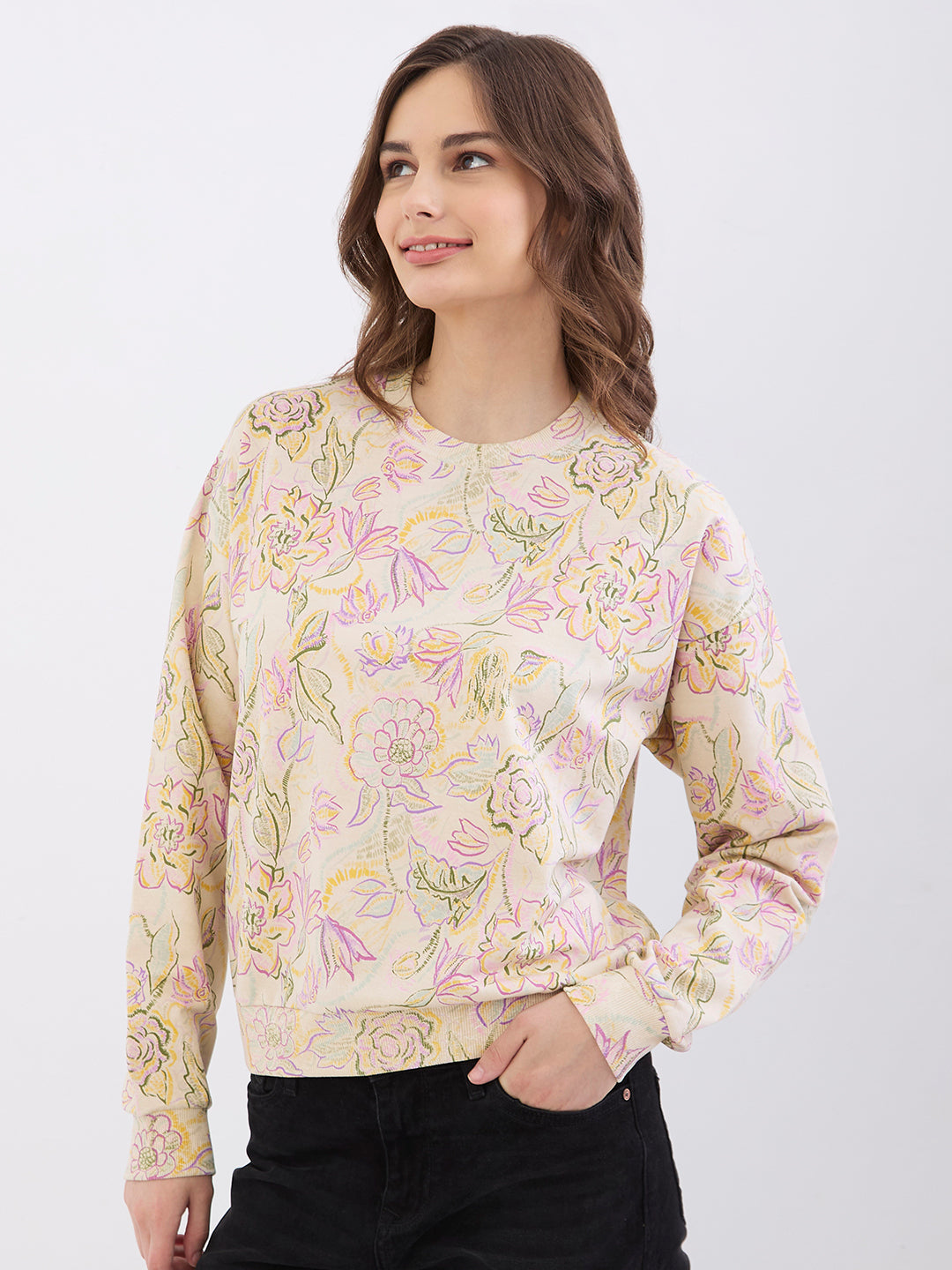 Spykar Ecru Comfort Fit Casual Sweatshirts For Women
