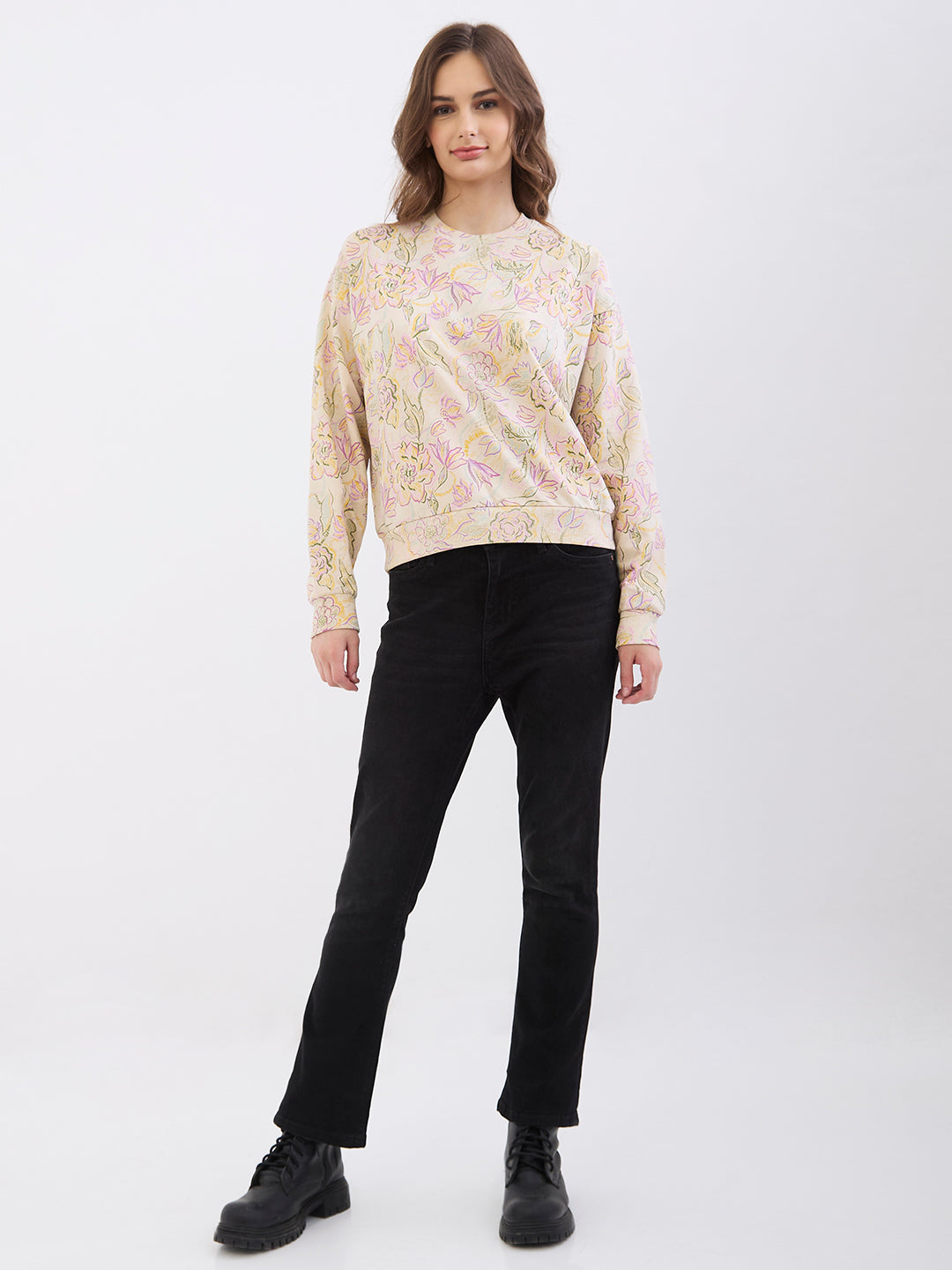 Spykar Ecru Comfort Fit Casual Sweatshirts For Women