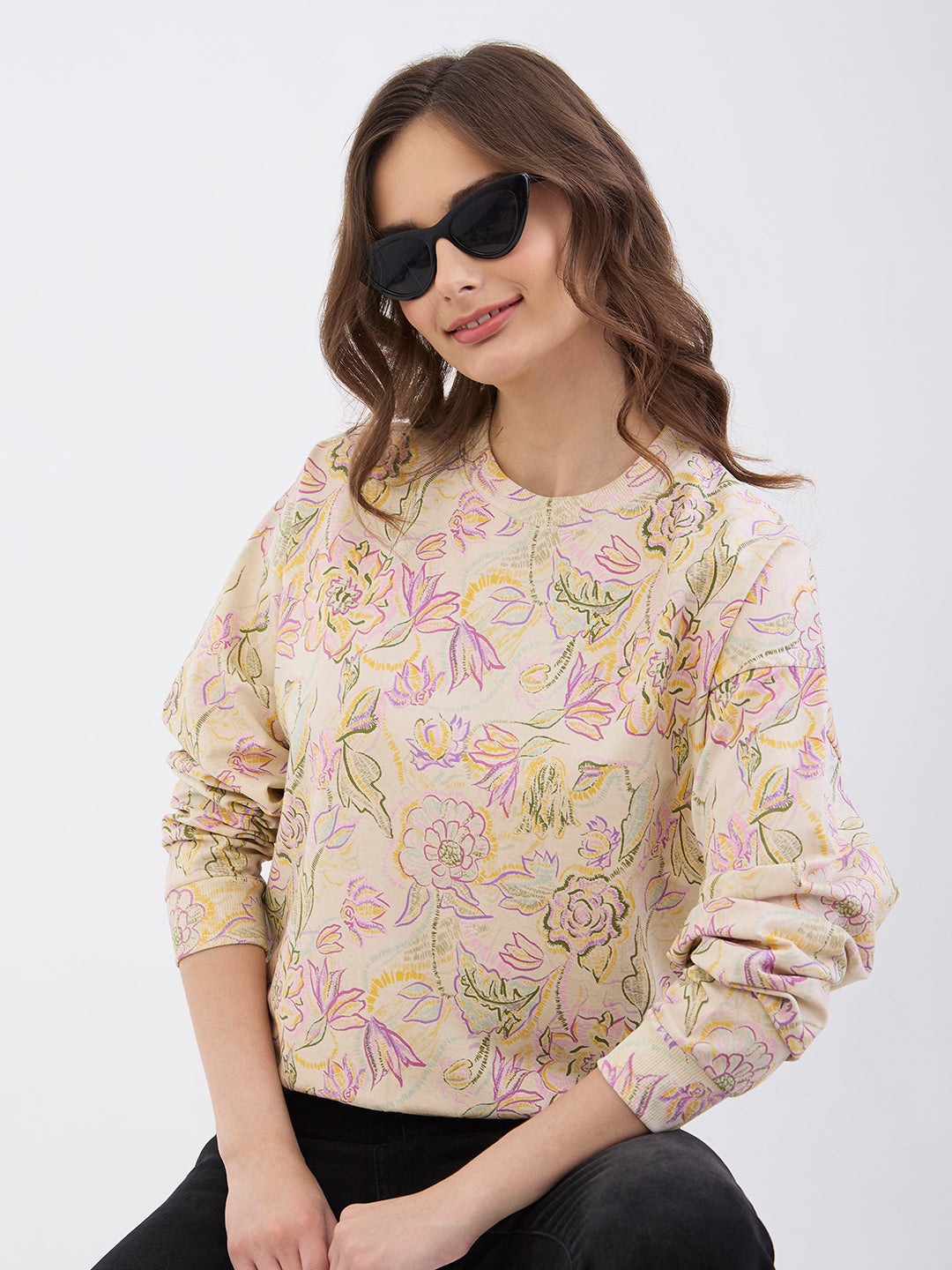 Spykar Ecru Comfort Fit Casual Sweatshirts For Women