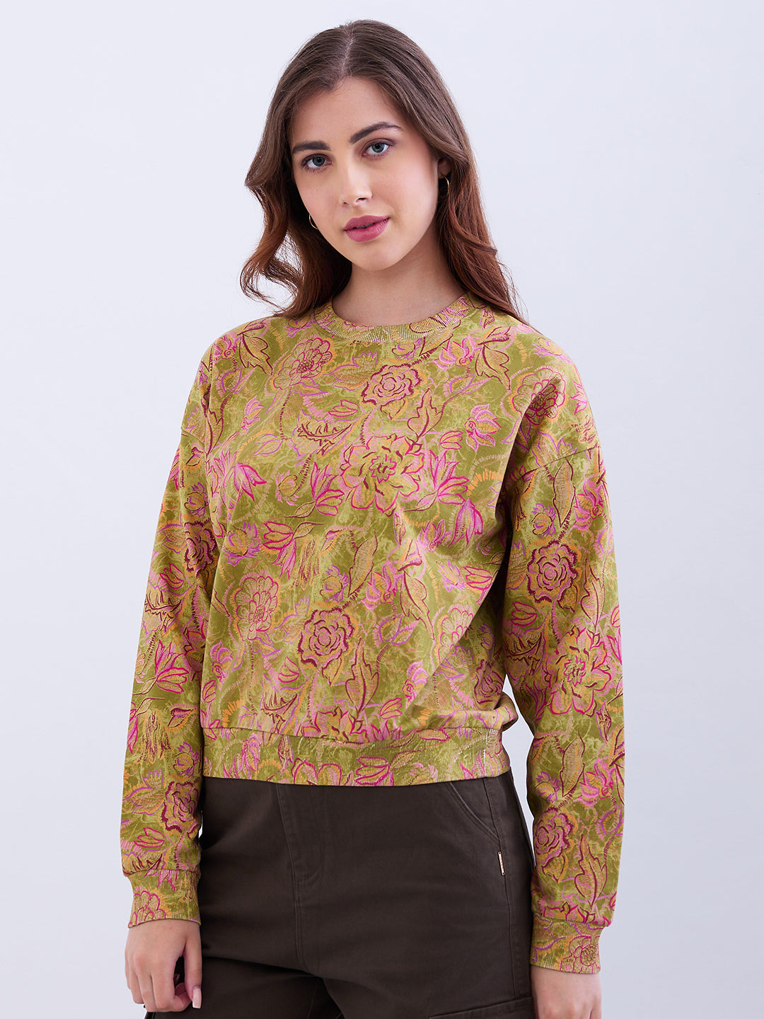 Spykar Seakelp Green Comfort Fit Casual Sweatshirts For Women