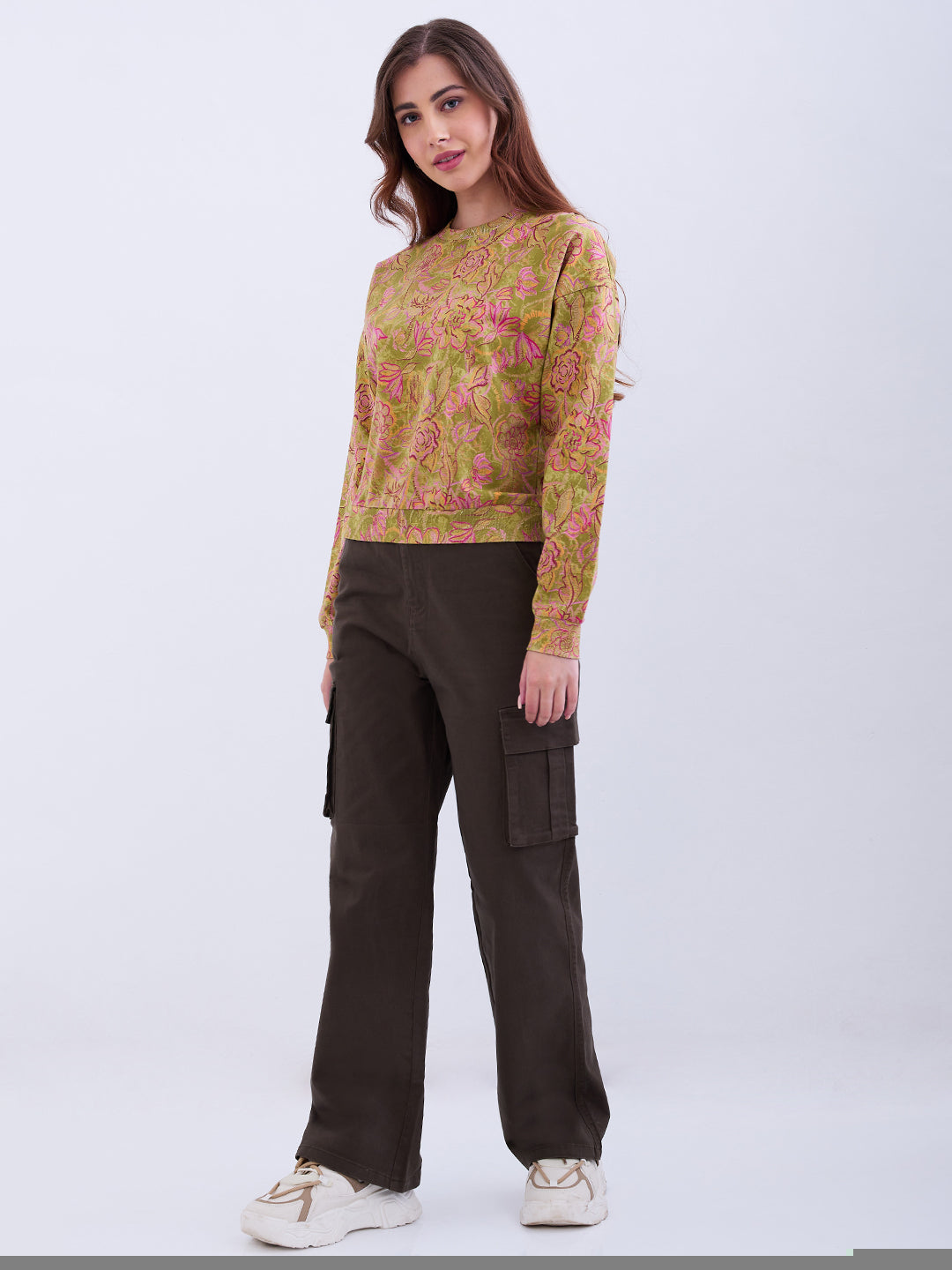 Spykar Seakelp Green Comfort Fit Casual Sweatshirts For Women