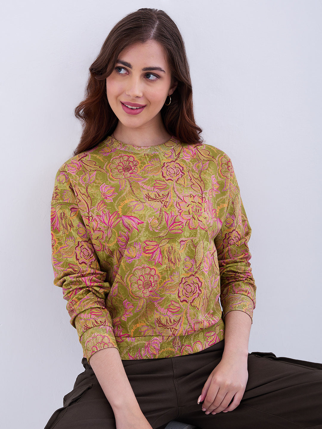 Spykar Seakelp Green Comfort Fit Casual Sweatshirts For Women