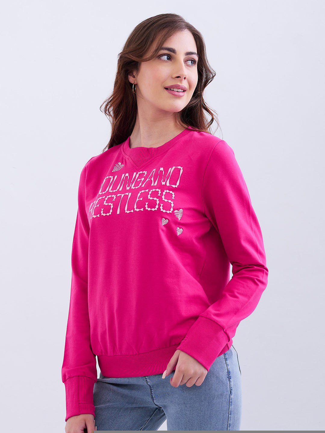 Spykar Luminous Pink Relaxed Fit Casual Sweatshirts For Women