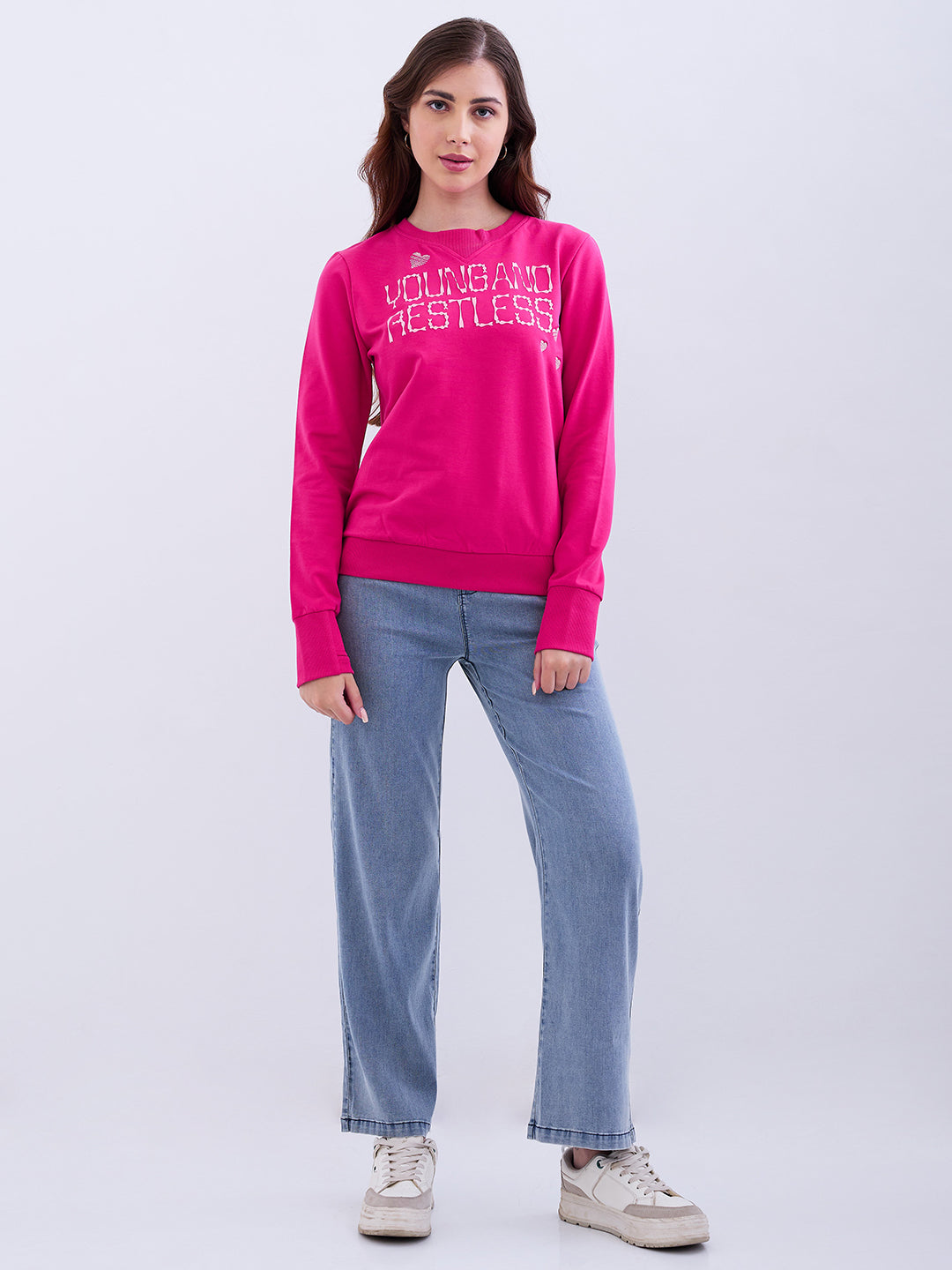 Spykar Luminous Pink Relaxed Fit Casual Sweatshirts For Women