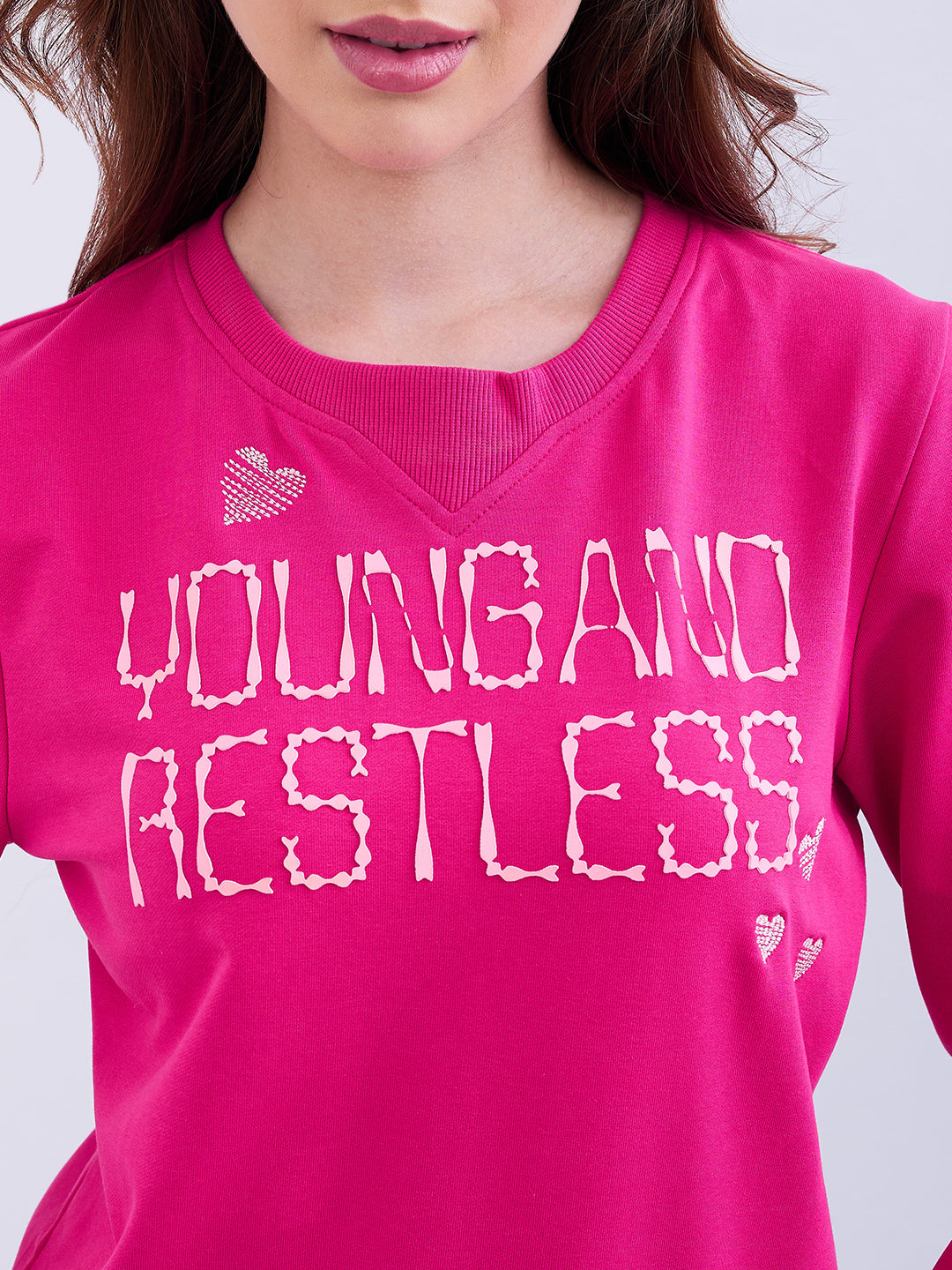 Spykar Luminous Pink Relaxed Fit Casual Sweatshirts For Women