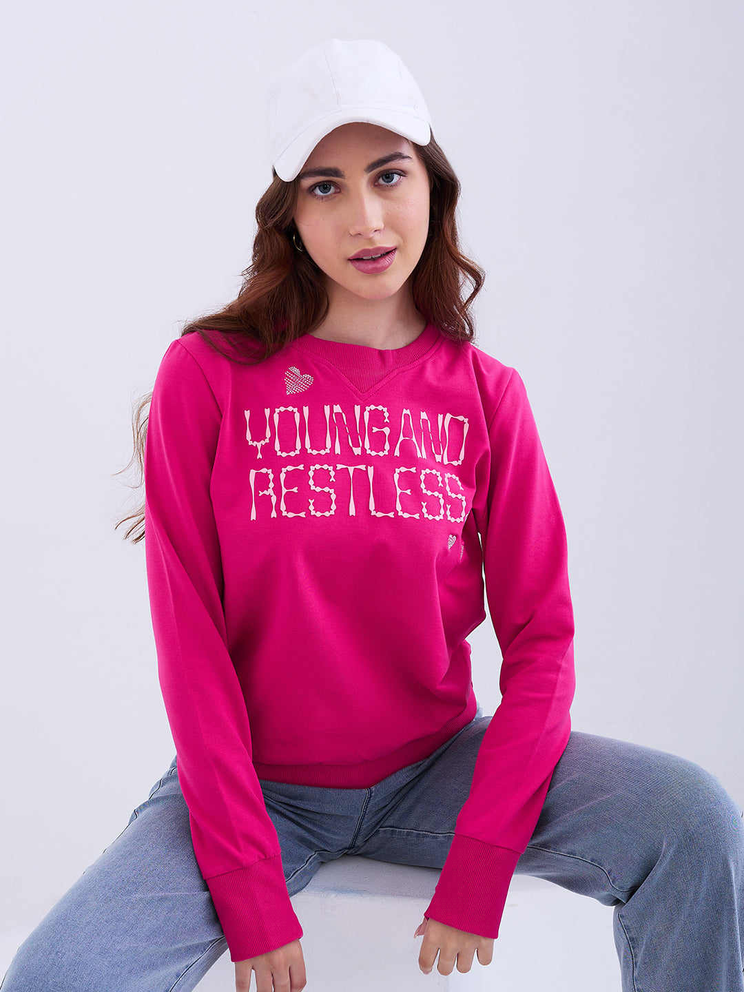 Spykar Luminous Pink Relaxed Fit Casual Sweatshirts For Women