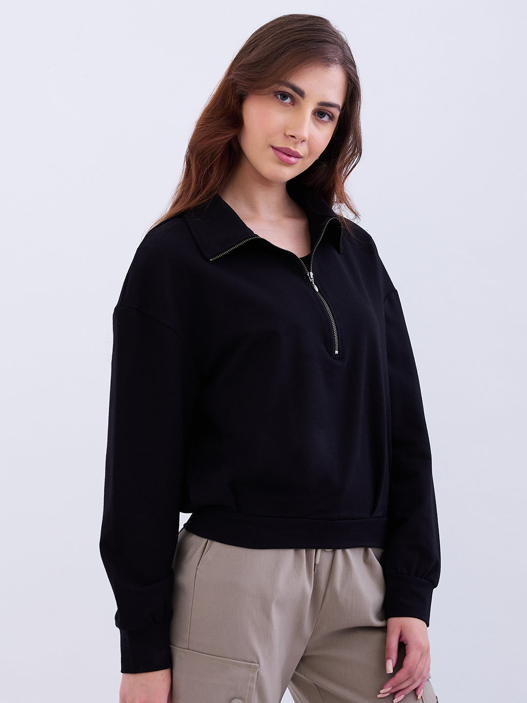 Spykar Black Relaxed Fit Casual Sweatshirts For Women