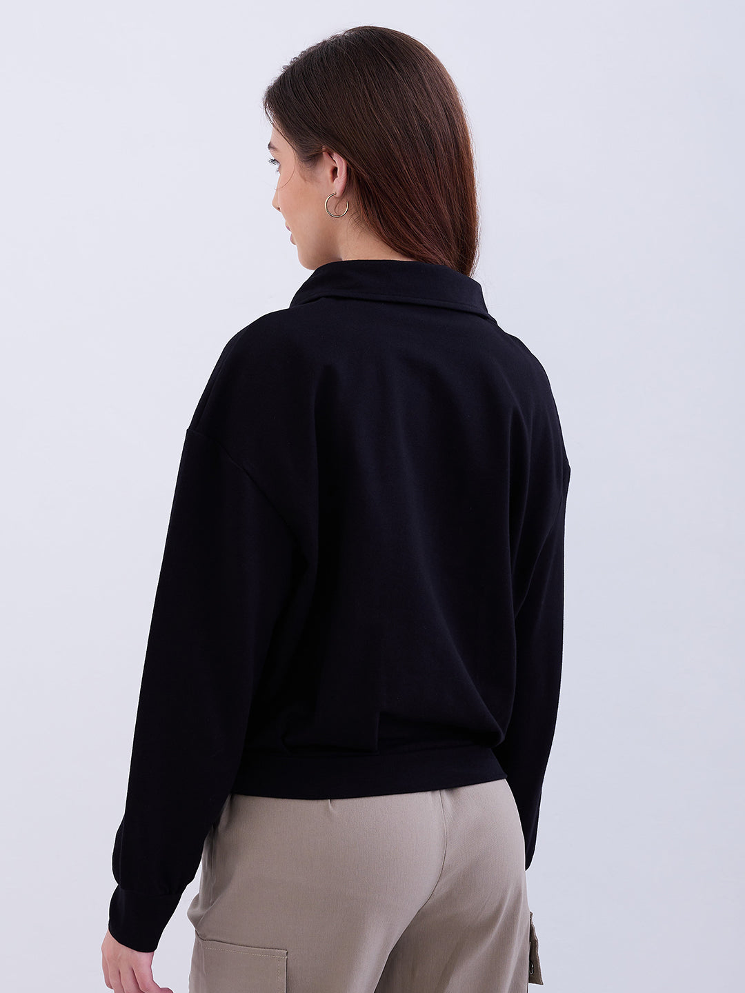 Spykar Black Relaxed Fit Casual Sweatshirts For Women