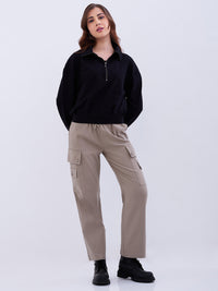 Women Sweatshirt Black Relaxed Fit