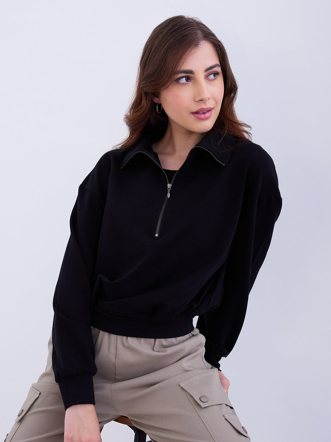 Spykar Black Relaxed Fit Casual Sweatshirts For Women