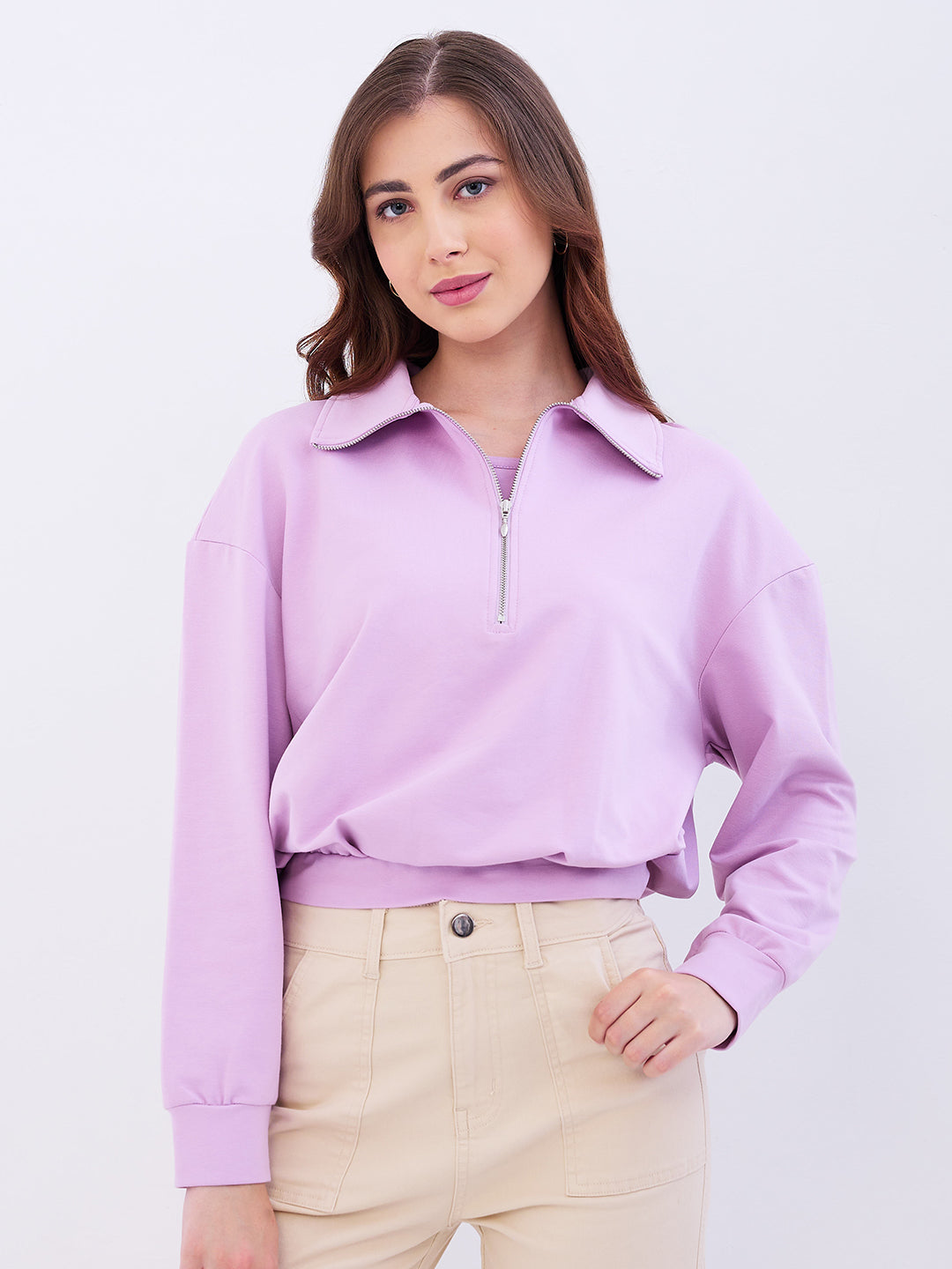 Spykar Orchid Purple Relaxed Fit Casual Sweatshirts For Women