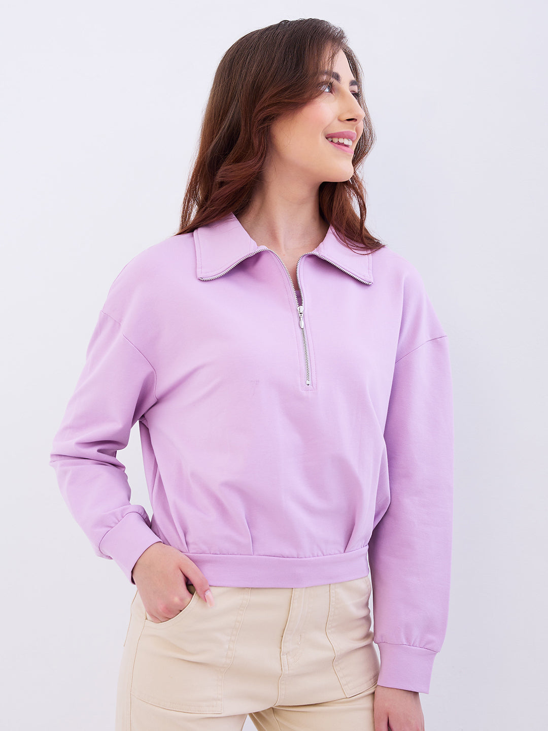 Spykar Orchid Purple Relaxed Fit Casual Sweatshirts For Women