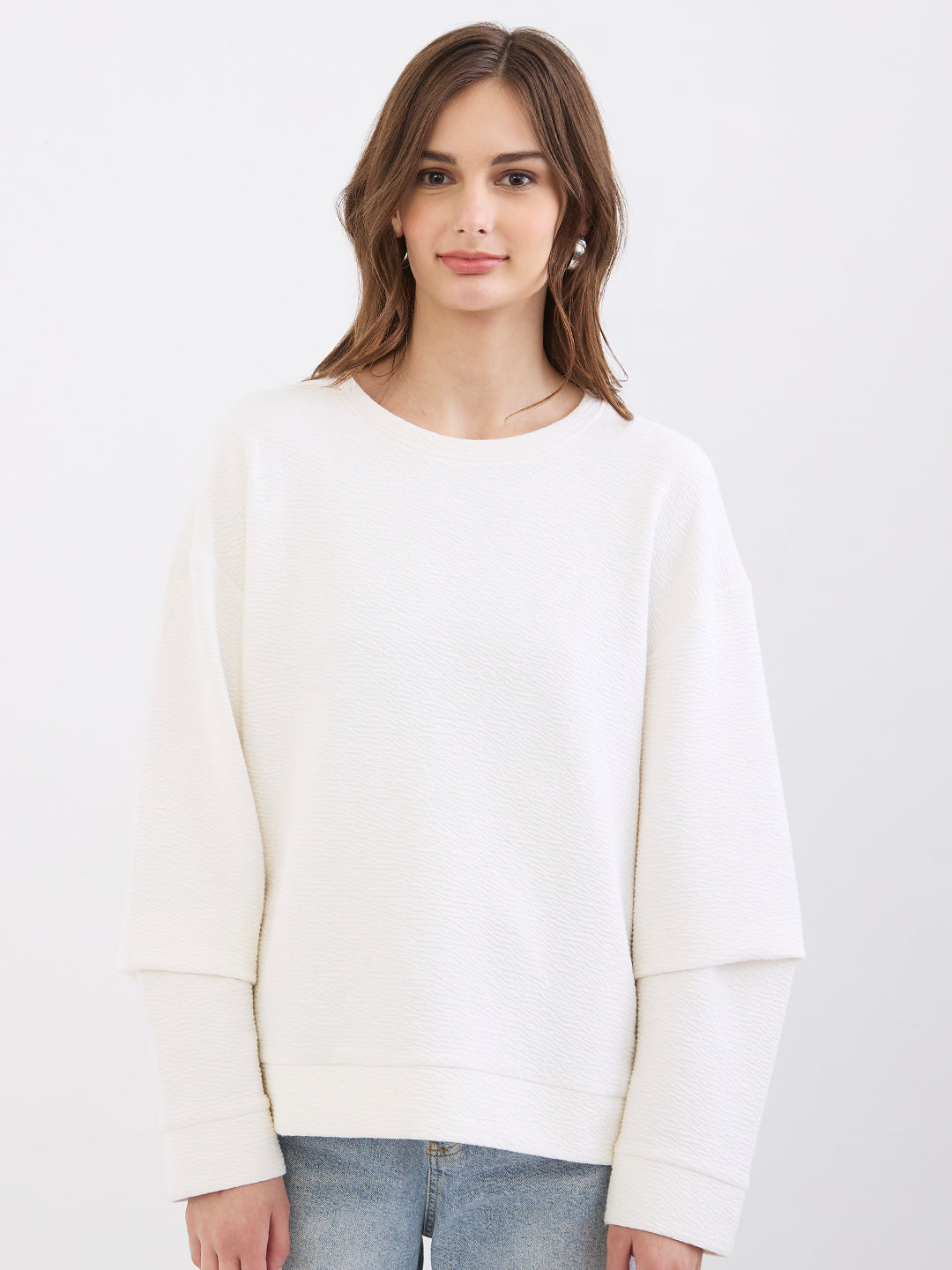 Spykar New Off White Relaxed Fit Casual Sweatshirts For Women