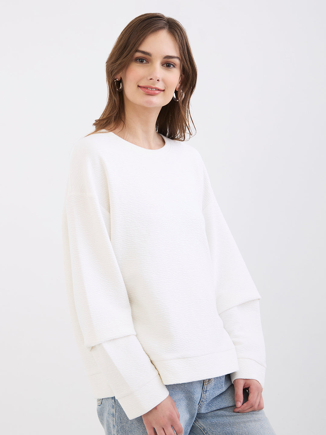 Spykar New Off White Relaxed Fit Casual Sweatshirts For Women