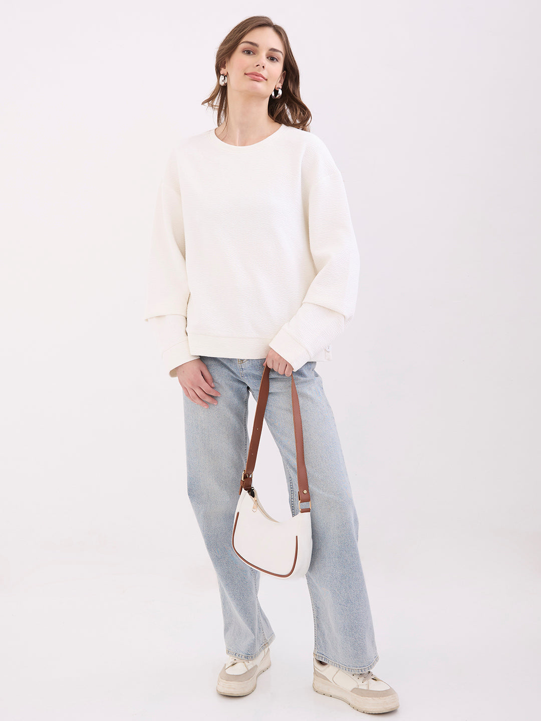 Spykar New Off White Relaxed Fit Casual Sweatshirts For Women