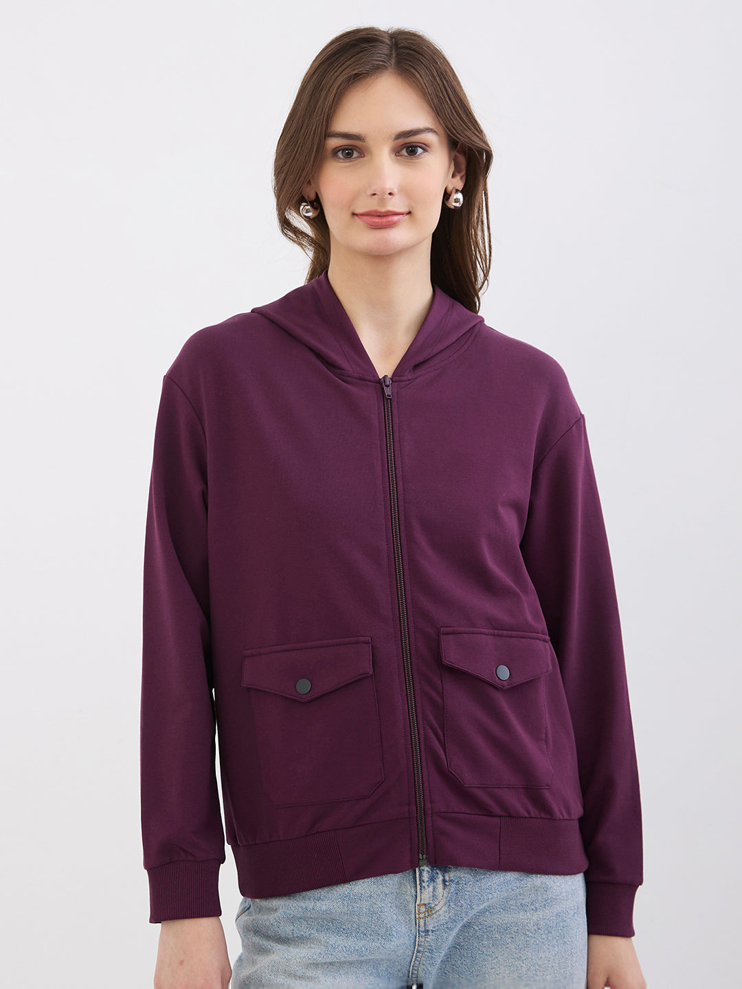 Spykar Cherry Lacquer Regular Fit Casual Sweatshirts For Women