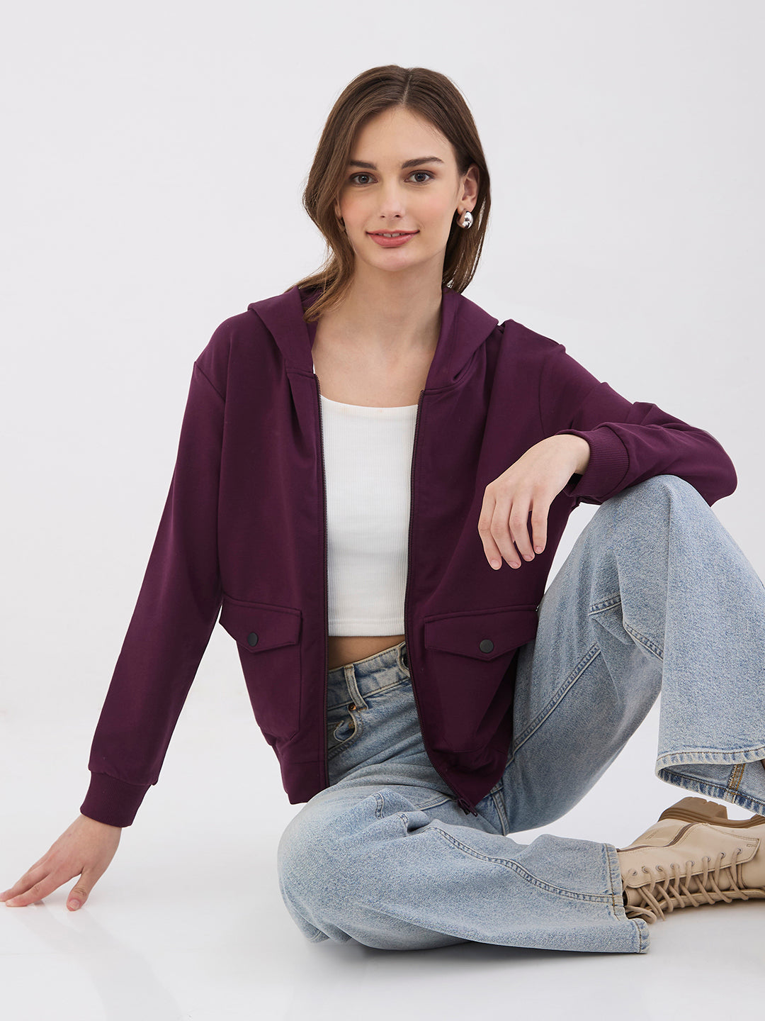 Spykar Cherry Lacquer Regular Fit Casual Sweatshirts For Women