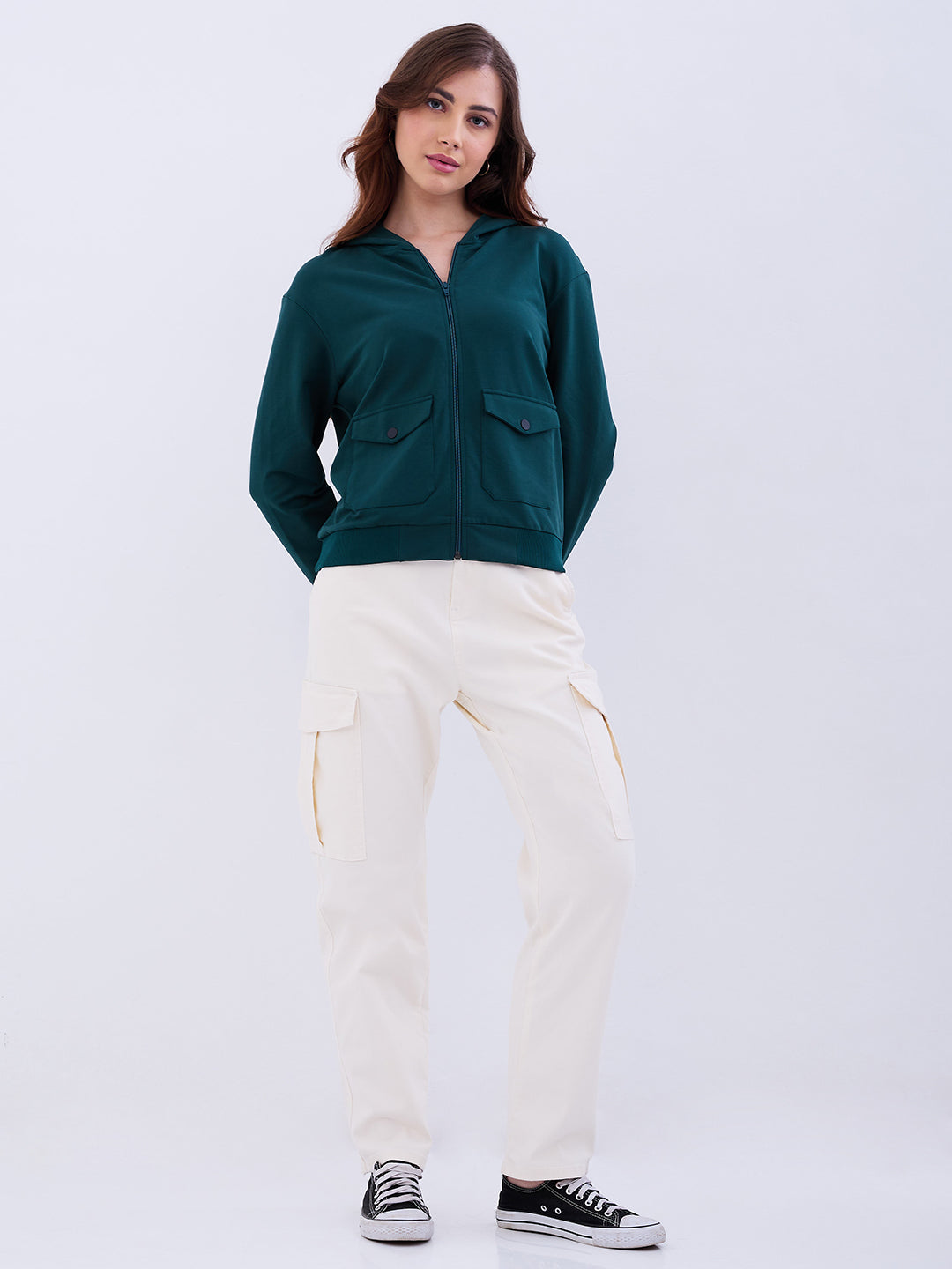 Spykar Malachite Green Regular Fit Casual Sweatshirts For Women