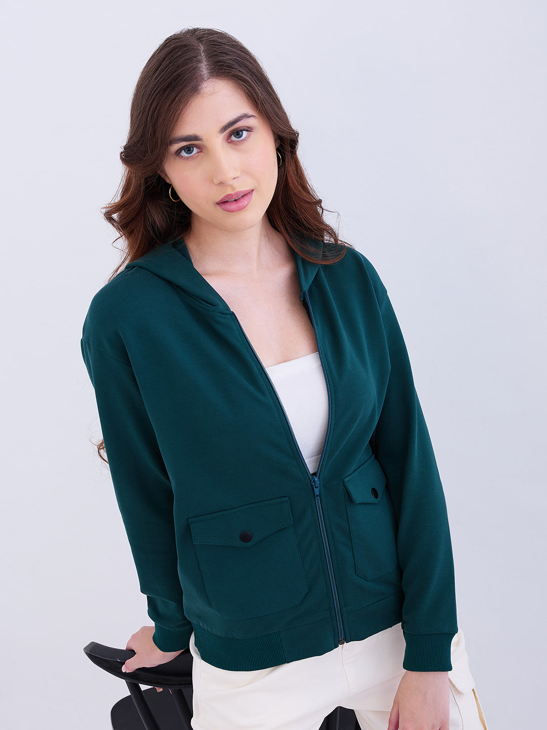 Women Sweatshirt Green Regular Fit