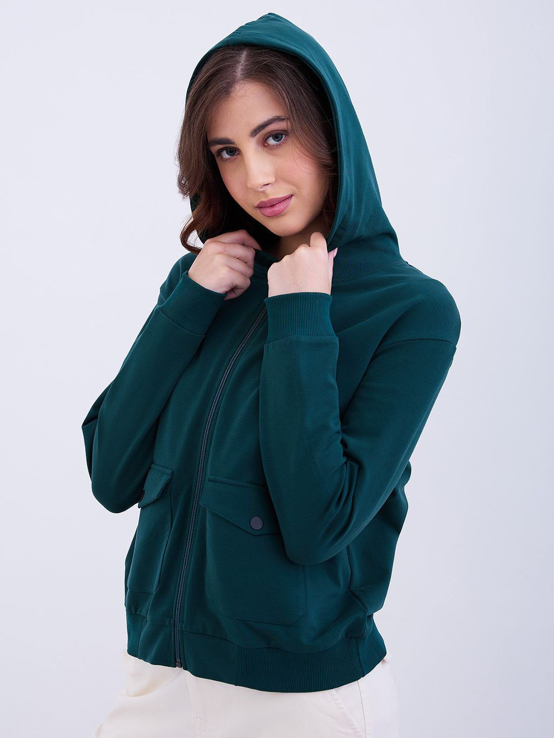 Women Sweatshirt Green Regular Fit