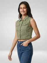 Women Jacket Solid Green Straight Fit