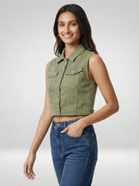 Women Jacket Solid Green Straight Fit