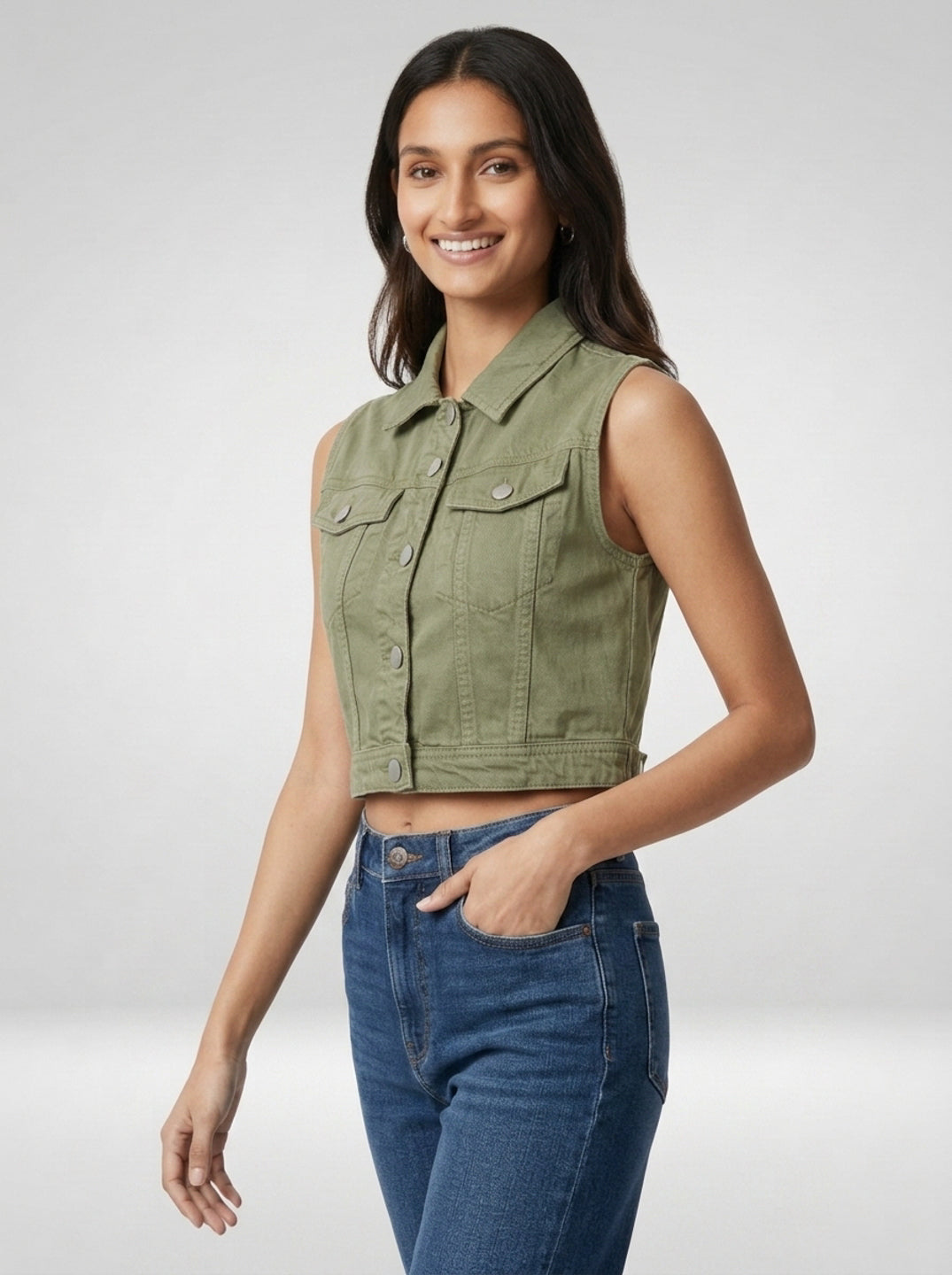 Women Jacket Solid Green Straight Fit