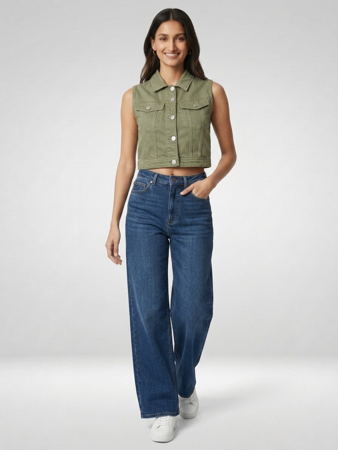 Women Jacket Solid Green Straight Fit