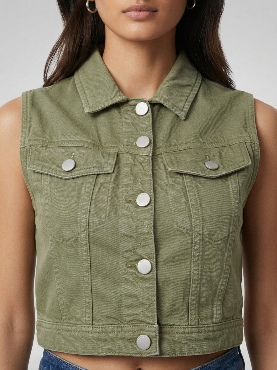 Women Jacket Solid Green Straight Fit
