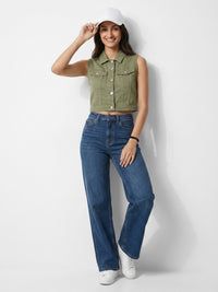 Women Jacket Solid Green Straight Fit