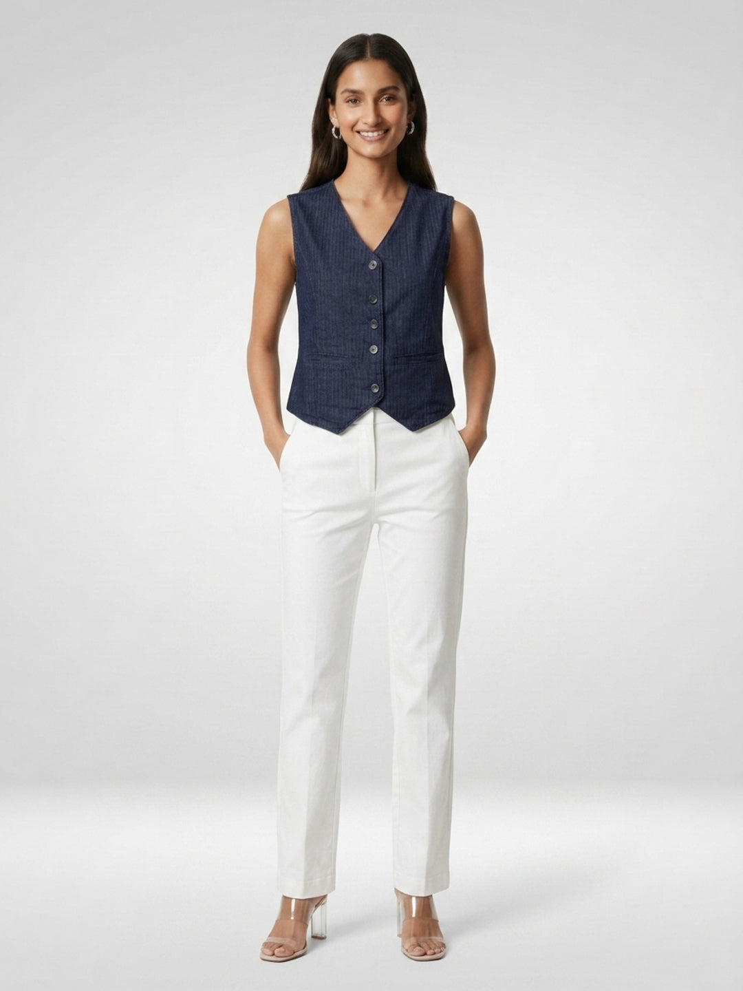 Women Jacket Solid Blue Straight Fit