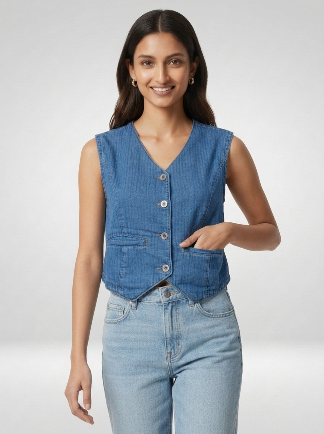 Women Jacket Denim Blue Regular Fit