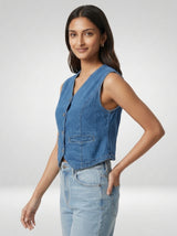 Women Jacket Denim Blue Regular Fit