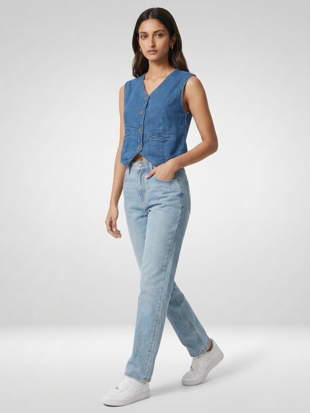 Women Jacket Denim Blue Regular Fit