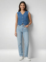 Women Jacket Denim Blue Regular Fit