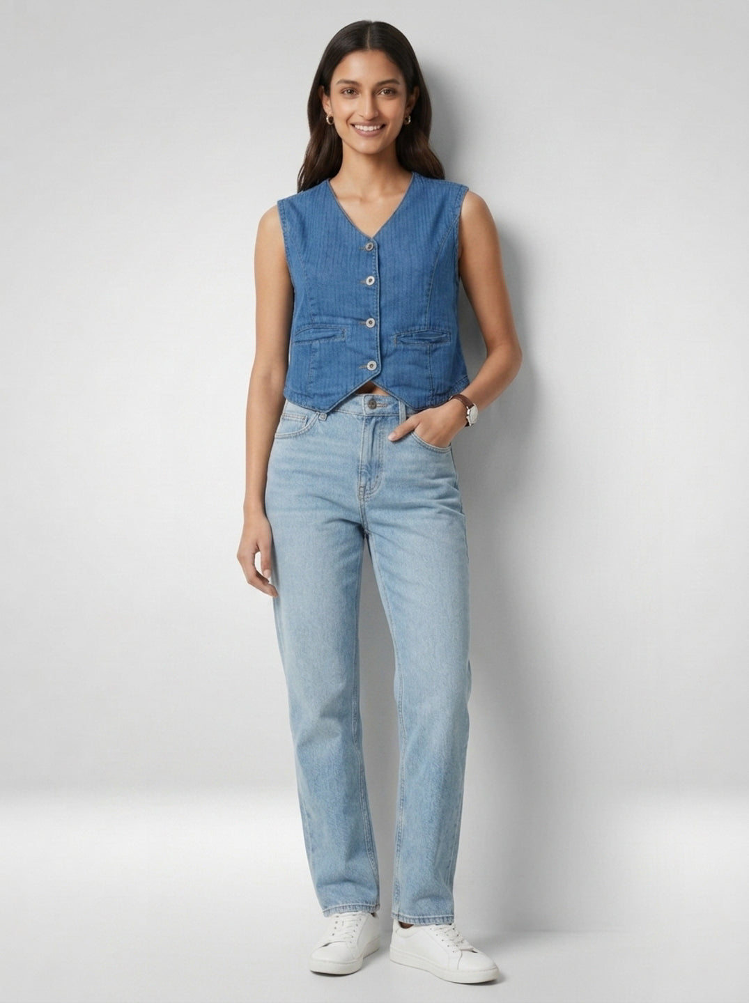 Women Jacket Denim Blue Regular Fit