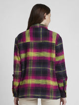Women Top Check Magenta Pink Oversize Fit