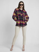 Women Top Check Magenta Pink Oversize Fit