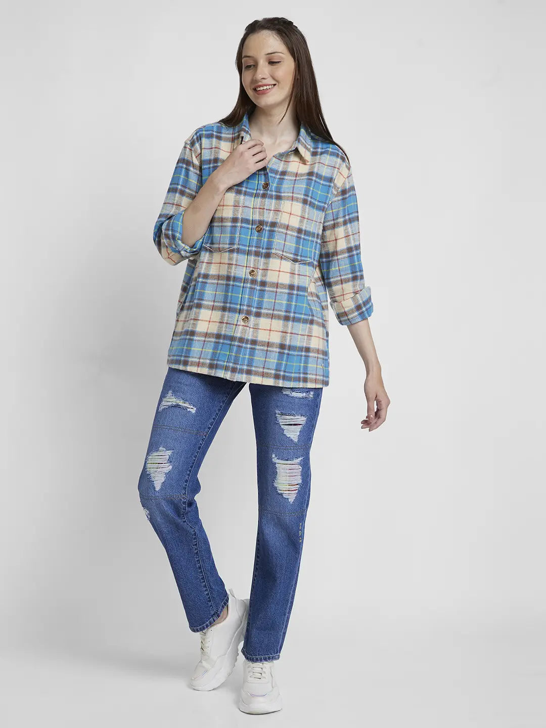 Spykar Blue Oversize Fit Casual Tops For Women